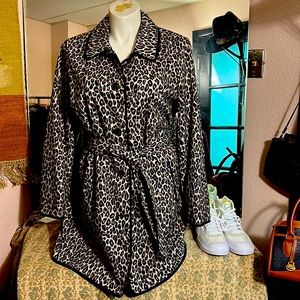 Dennis Basso Printed Water Resistant Trench Jacket Leopard - Size XL NWOT